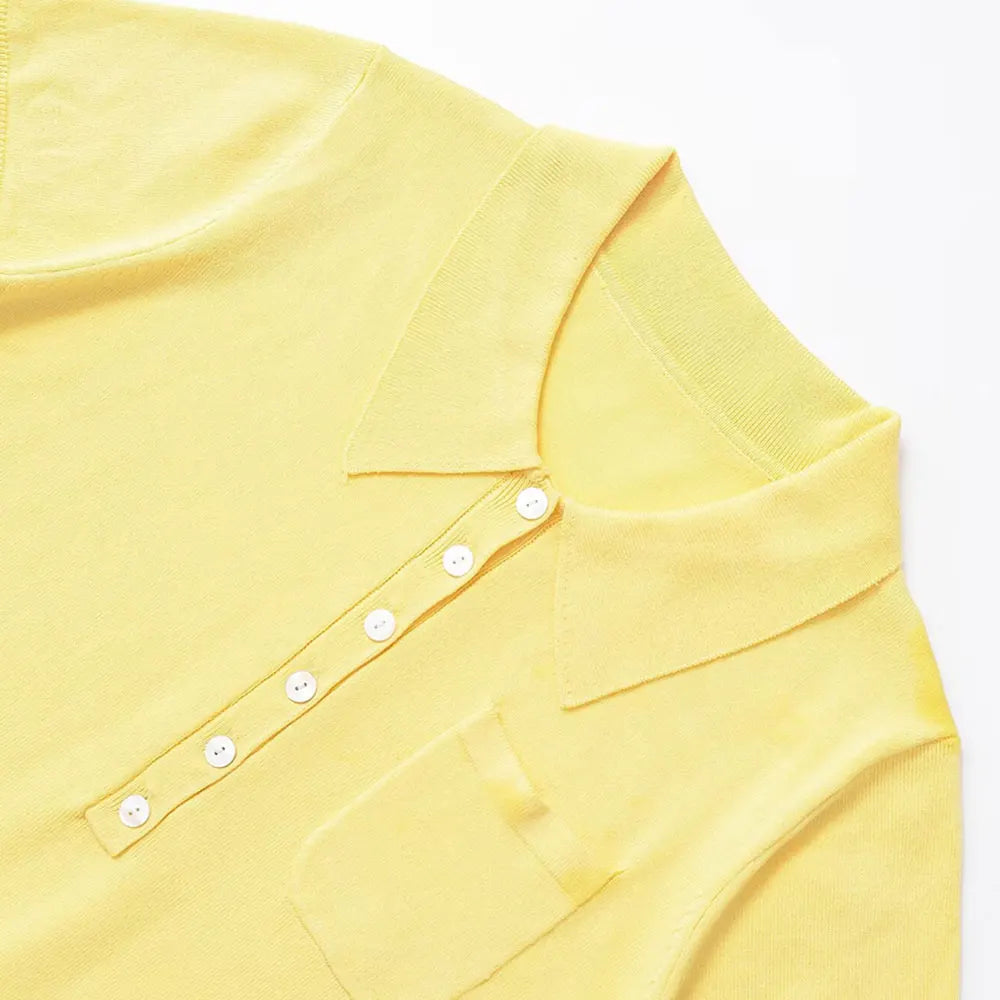 TRZA Women's Fashion Front Button Knit Sweater Polo Collar Short Sleeve Female Pullover Chic Top