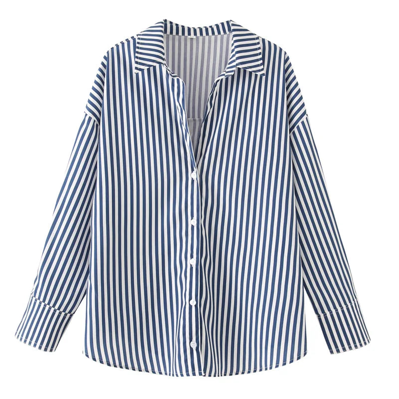 FARRUCCI Women’s Striped Long Sleeve Shirt | Oversized Casual Design — Summer 2025 Collection