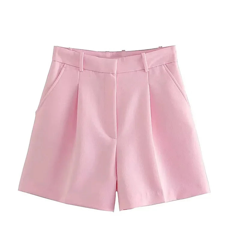 FARRUCCI Women’s High Waist Pleated Shorts Summer 2025 | Black, White & Pink | Luxury Old Money Casual Style
