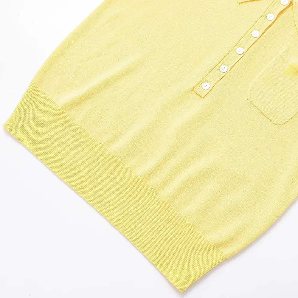 TRZA Women's Fashion Front Button Knit Sweater Polo Collar Short Sleeve Female Pullover Chic Top