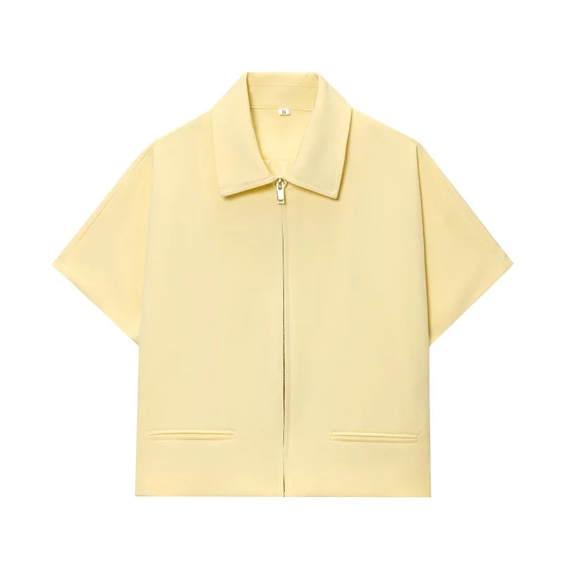FARRUCCI Women’s Cropped Zipper Jacket | Varsity Style, Short Sleeve — 2025 Collection