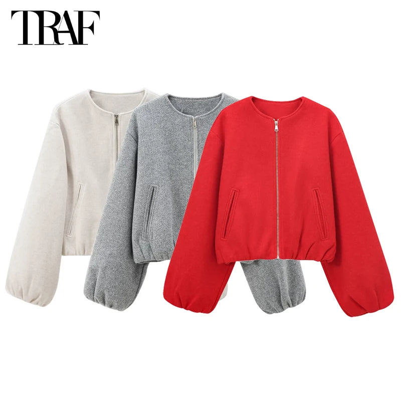 FARRUCCI Women’s Cropped Bomber Jacket 2025 | Front Zipper, Long Sleeve, Soft Sports-Inspired Luxury Outerwear Old Money Style