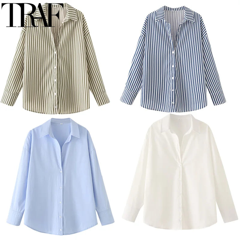 FARRUCCI Women’s Striped Long Sleeve Shirt | Oversized Casual Design — Summer 2025 Collection