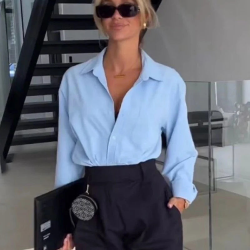 FARRUCCI Women’s Striped Long Sleeve Shirt | Oversized Casual Design — Summer 2025 Collection