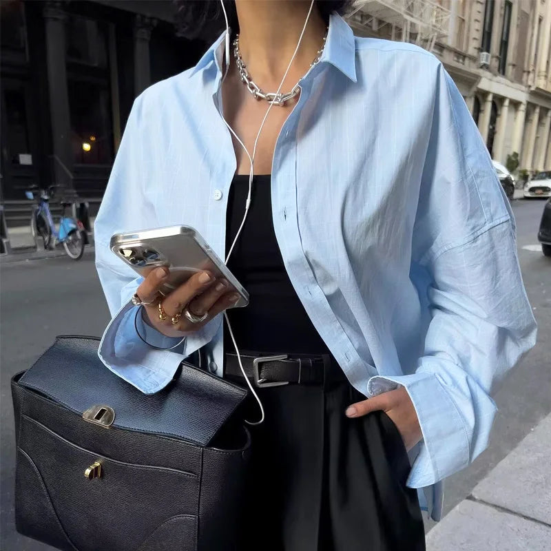 FARRUCCI Women’s Striped Long Sleeve Shirt | Oversized Casual Design — Summer 2025 Collection