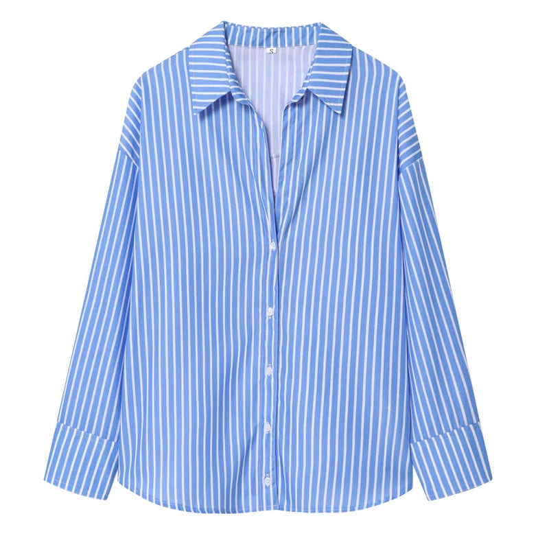 FARRUCCI Women’s Striped Long Sleeve Shirt | Oversized Casual Design — Summer 2025 Collection