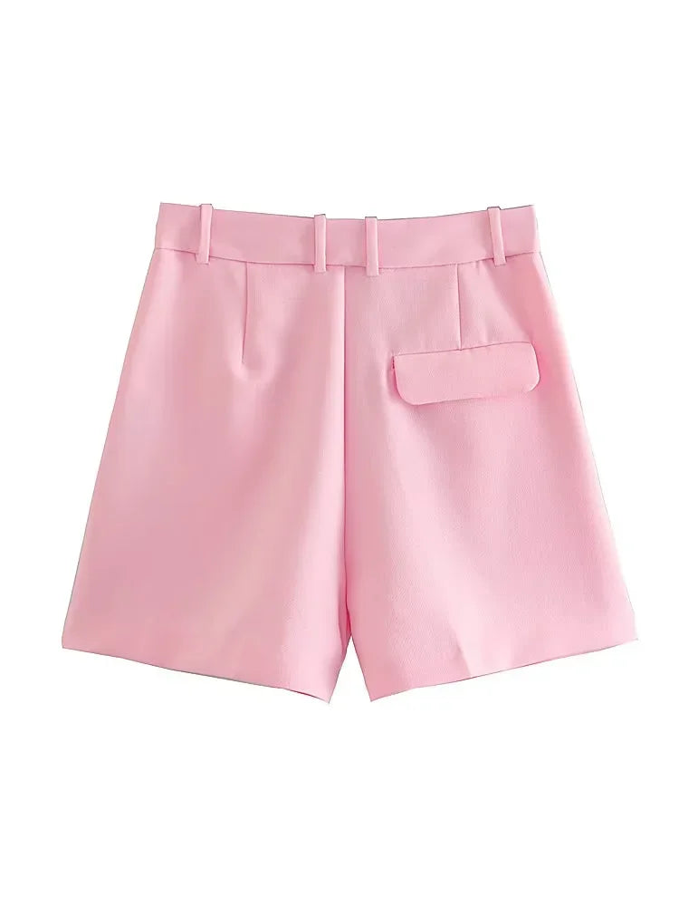 FARRUCCI Women’s High Waist Pleated Shorts Summer 2025 | Black, White & Pink | Luxury Old Money Casual Style