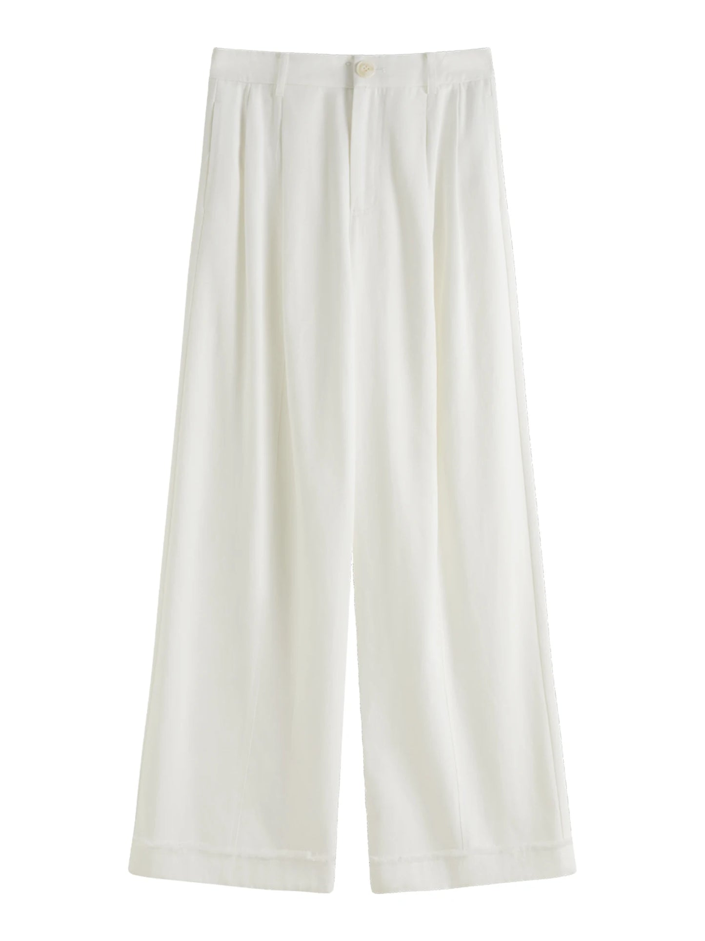 FARRUCCI Women’s Beige High Waist Wide Leg Pleated Trousers Spring 2025 | Luxury Old Money Pants