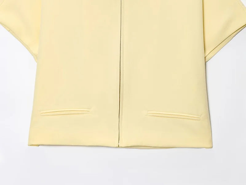 FARRUCCI Women’s Cropped Zipper Jacket | Varsity Style, Short Sleeve — 2025 Collection