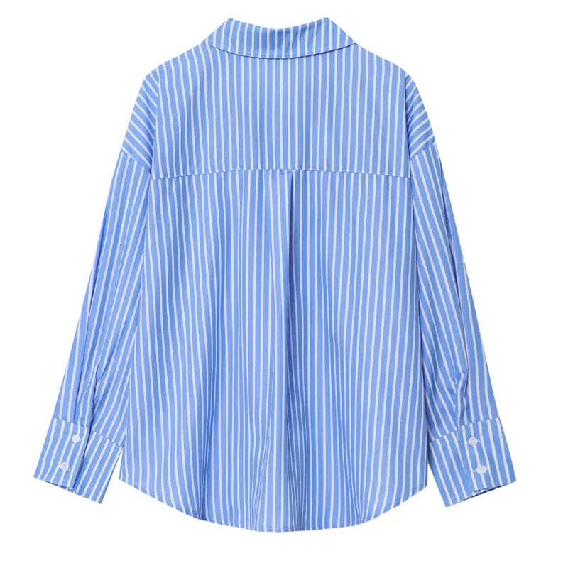 FARRUCCI Women’s Striped Long Sleeve Shirt | Oversized Casual Design — Summer 2025 Collection