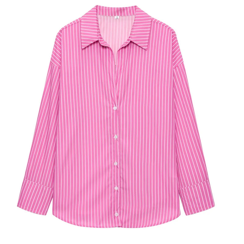 FARRUCCI Women’s Striped Long Sleeve Shirt | Oversized Casual Design — Summer 2025 Collection