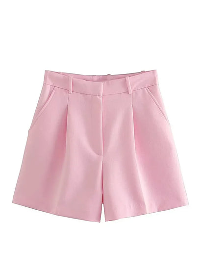 FARRUCCI Women’s High Waist Pleated Shorts Summer 2025 | Black, White & Pink | Luxury Old Money Casual Style