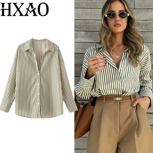 FARRUCCI Women’s Striped Long Sleeve Shirt | Oversized Casual Design — Summer 2025 Collection
