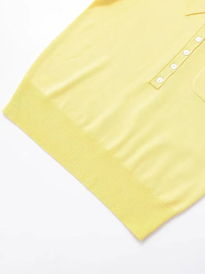 TRZA Women's Fashion Front Button Knit Sweater Polo Collar Short Sleeve Female Pullover Chic Top