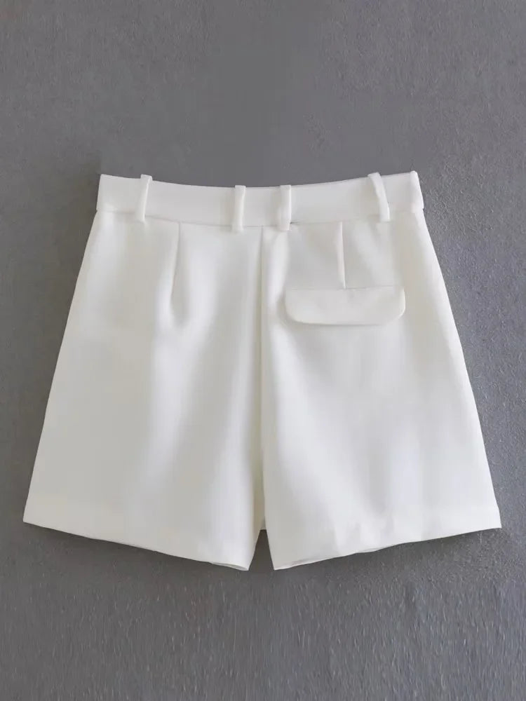 FARRUCCI Women’s High Waist Pleated Shorts Summer 2025 | Black, White & Pink | Luxury Old Money Casual Style