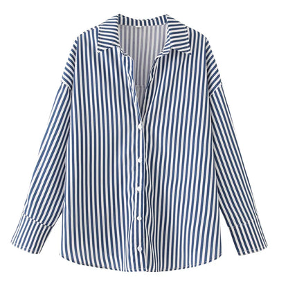 FARRUCCI Women’s Striped Long Sleeve Shirt | Oversized Casual Design — Summer 2025 Collection