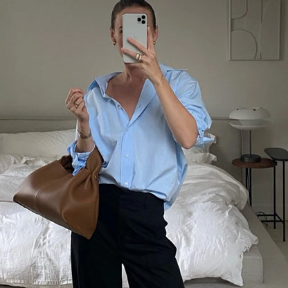 FARRUCCI Women’s Striped Long Sleeve Shirt | Oversized Casual Design — Summer 2025 Collection
