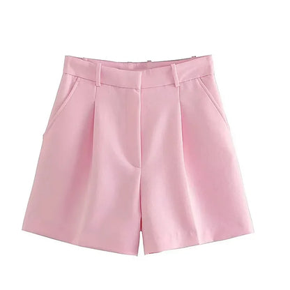 FARRUCCI Women’s High Waist Pleated Shorts Summer 2025 | Black, White & Pink | Luxury Old Money Casual Style