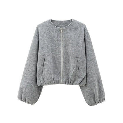 FARRUCCI Women’s Cropped Bomber Jacket 2025 | Front Zipper, Long Sleeve, Soft Sports-Inspired Luxury Outerwear Old Money Style