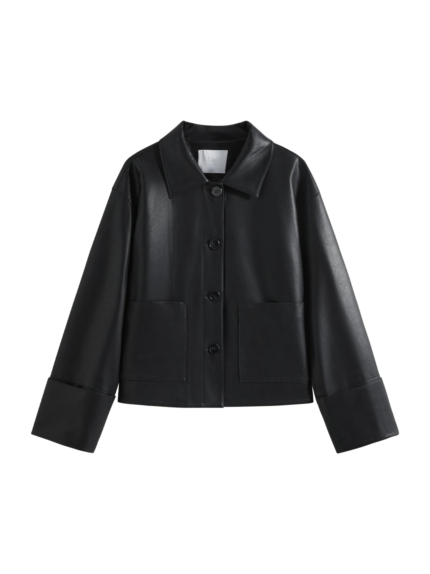 FARRUCCI Women’s Retro Single-Breasted PU Leather Jacket Short Spring 2025 | Luxury Versatile Casual