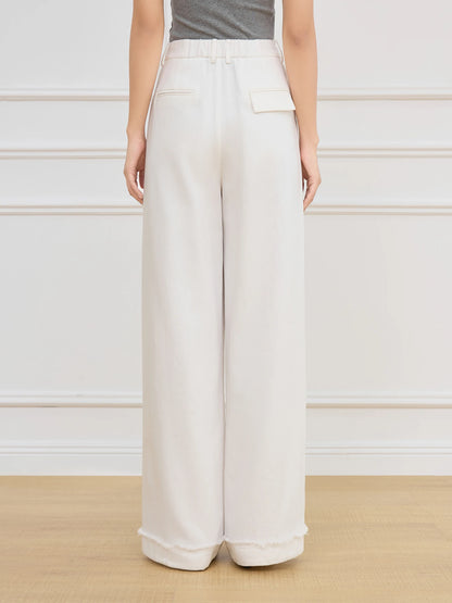 FARRUCCI Women’s Beige High Waist Wide Leg Pleated Trousers Spring 2025 | Luxury Old Money Pants