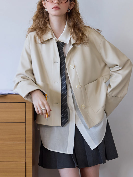FARRUCCI Women’s Retro Single-Breasted PU Leather Jacket Short Spring 2025 | Luxury Versatile Casual