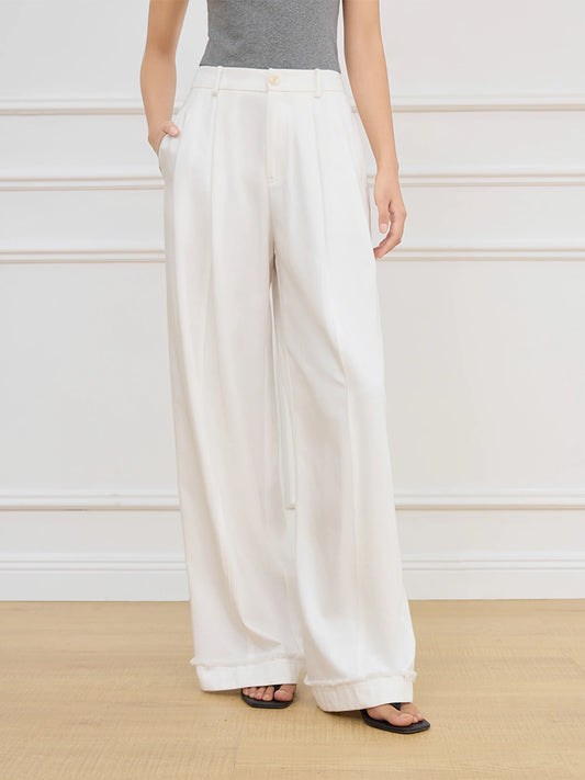 FARRUCCI Women’s Beige High Waist Wide Leg Pleated Trousers Spring 2025 | Luxury Old Money Pants
