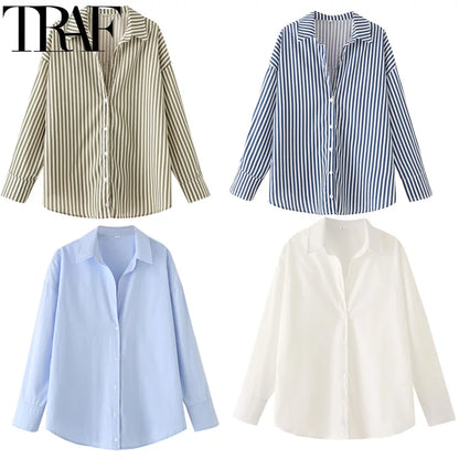 FARRUCCI Women’s Striped Long Sleeve Shirt | Oversized Casual Design — Summer 2025 Collection