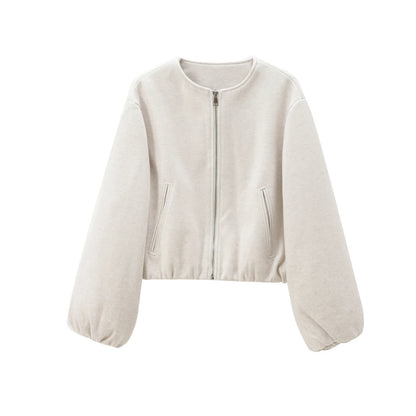 FARRUCCI Women’s Cropped Bomber Jacket 2025 | Front Zipper, Long Sleeve, Soft Sports-Inspired Luxury Outerwear Old Money Style