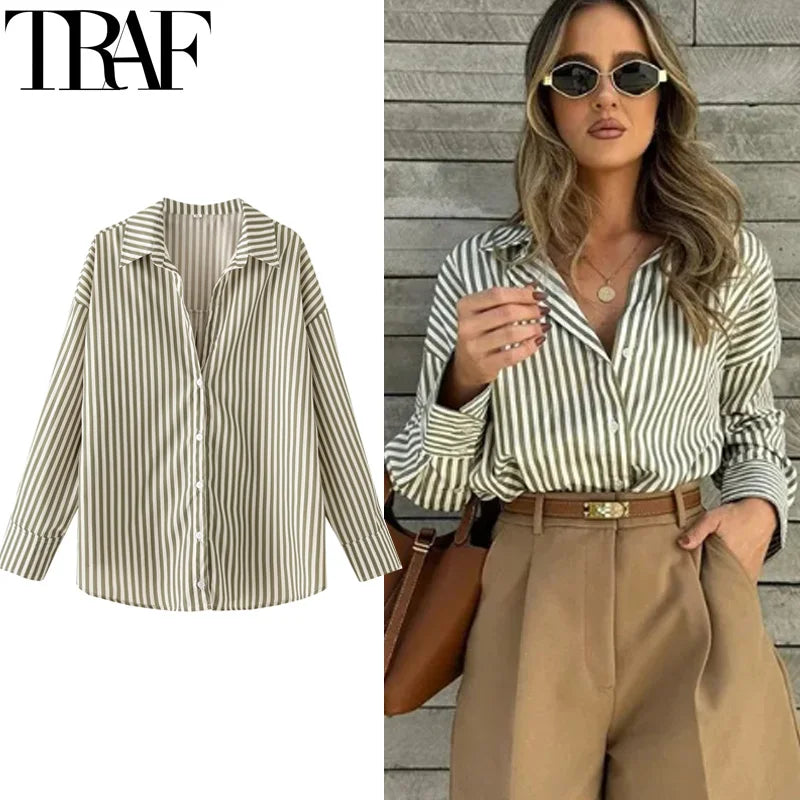 FARRUCCI Women’s Striped Long Sleeve Shirt | Oversized Casual Design — Summer 2025 Collection