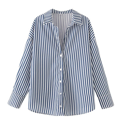 FARRUCCI Women’s Striped Long Sleeve Shirt | Oversized Casual Design — Summer 2025 Collection