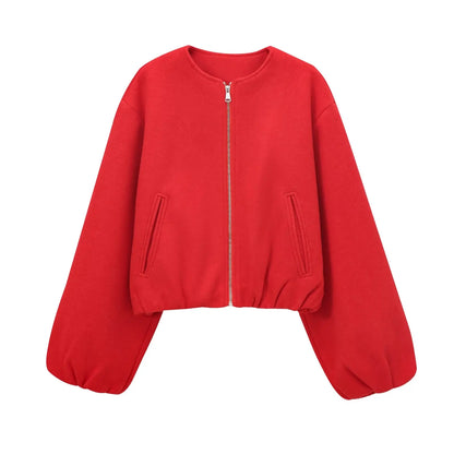 FARRUCCI Women’s Cropped Bomber Jacket 2025 | Front Zipper, Long Sleeve, Soft Sports-Inspired Luxury Outerwear Old Money Style