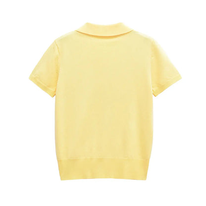 TRZA Women's Fashion Front Button Knit Sweater Polo Collar Short Sleeve Female Pullover Chic Top