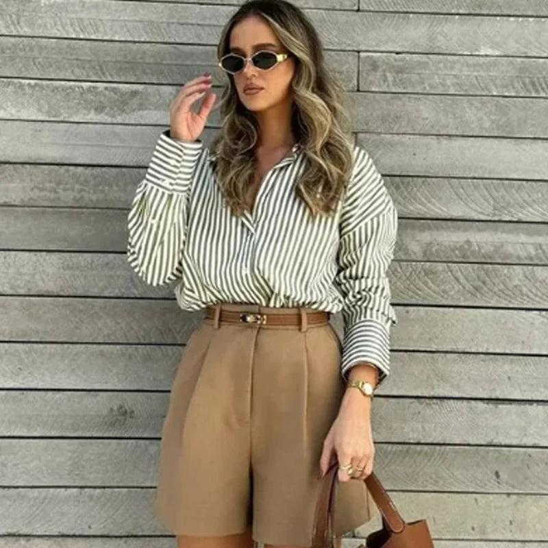 FARRUCCI Women’s Striped Long Sleeve Shirt | Oversized Casual Design — Summer 2025 Collection