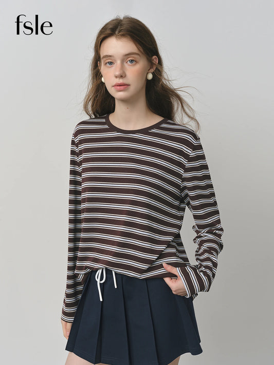 FARRUCCI Women’s Oversized Vintage Striped Long Sleeve T-Shirt 2025 | Luxury Old Money Fashion