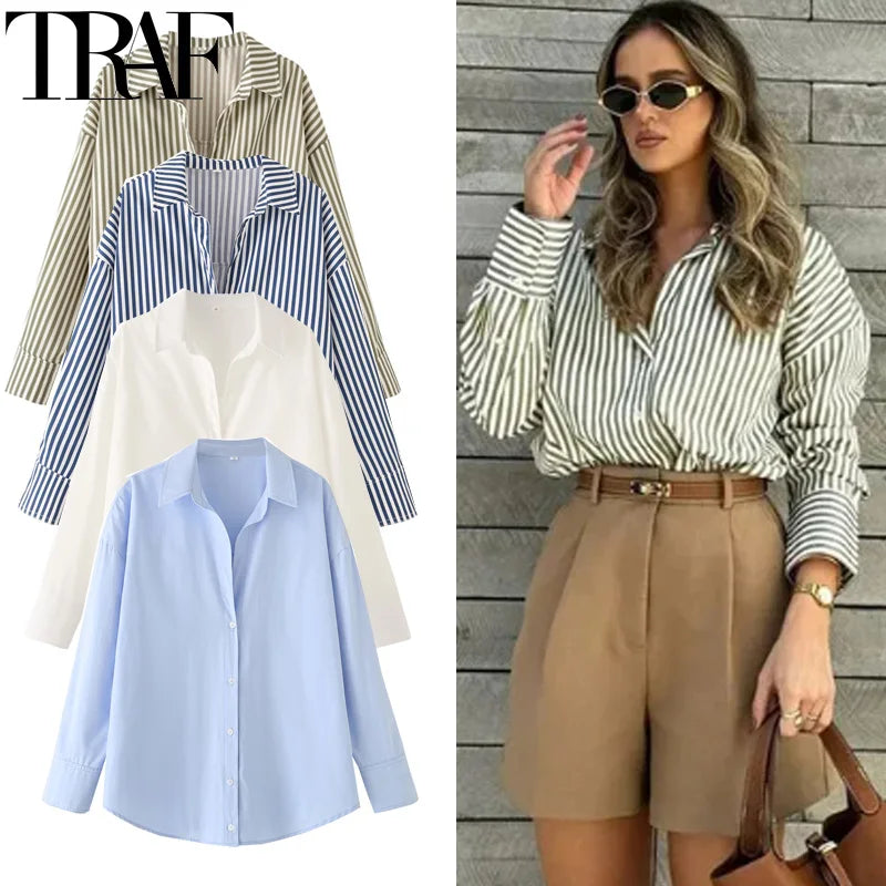 FARRUCCI Women’s Striped Long Sleeve Shirt | Oversized Casual Design — Summer 2025 Collection