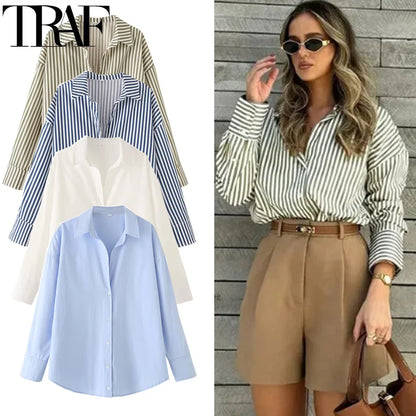 FARRUCCI Women’s Striped Long Sleeve Shirt | Oversized Casual Design — Summer 2025 Collection