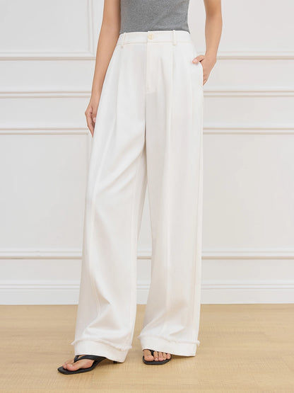 FARRUCCI Women’s Beige High Waist Wide Leg Pleated Trousers Spring 2025 | Luxury Old Money Pants