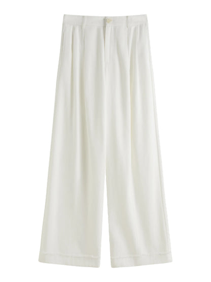 FARRUCCI Women’s Beige High Waist Wide Leg Pleated Trousers Spring 2025 | Luxury Old Money Pants