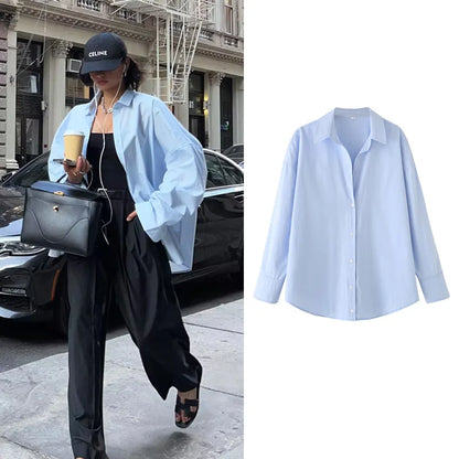 FARRUCCI Women’s Striped Long Sleeve Shirt | Oversized Casual Design — Summer 2025 Collection