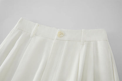 FARRUCCI Women’s Beige High Waist Wide Leg Pleated Trousers Spring 2025 | Luxury Old Money Pants