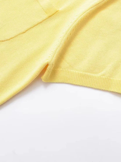 TRZA Women's Fashion Front Button Knit Sweater Polo Collar Short Sleeve Female Pullover Chic Top