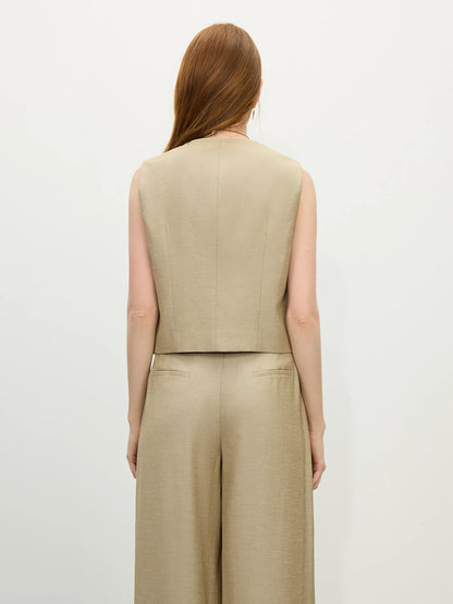 FARRUCCI Women’s Old Money Vintage Tailored Two-Piece Eco Linen Set Adjustable Waist Wide-Leg Pants Summer 2025 | From Boardroom to Brunch Luxury