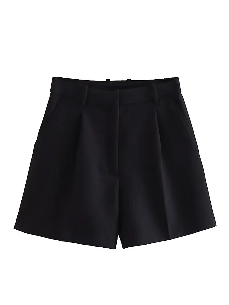 FARRUCCI Women’s High Waist Pleated Shorts Summer 2025 | Black, White & Pink | Luxury Old Money Casual Style