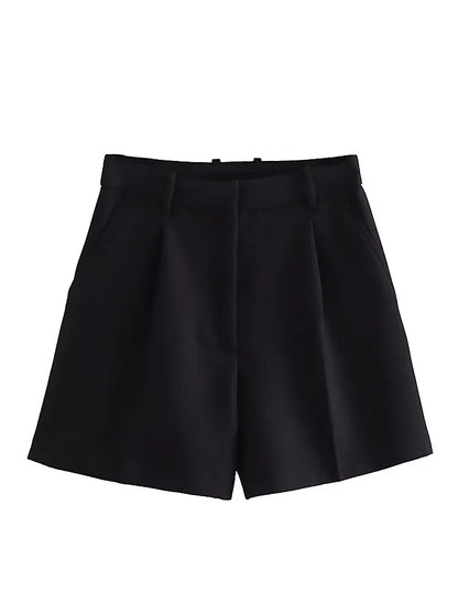 FARRUCCI Women’s High Waist Pleated Shorts Summer 2025 | Black, White & Pink | Luxury Old Money Casual Style