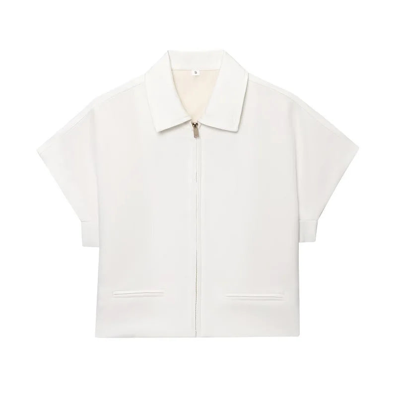 FARRUCCI Women’s Cropped Zipper Jacket | Varsity Style, Short Sleeve — 2025 Collection