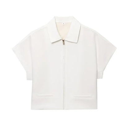 FARRUCCI Women’s Cropped Zipper Jacket | Varsity Style, Short Sleeve — 2025 Collection
