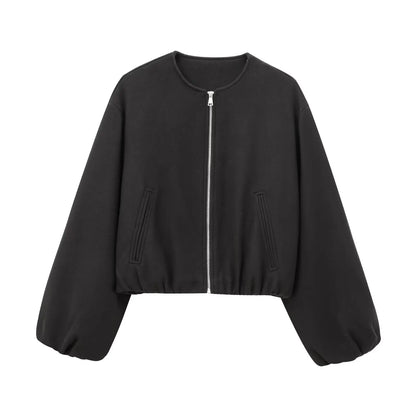 FARRUCCI Women’s Cropped Bomber Jacket 2025 | Front Zipper, Long Sleeve, Soft Sports-Inspired Luxury Outerwear Old Money Style
